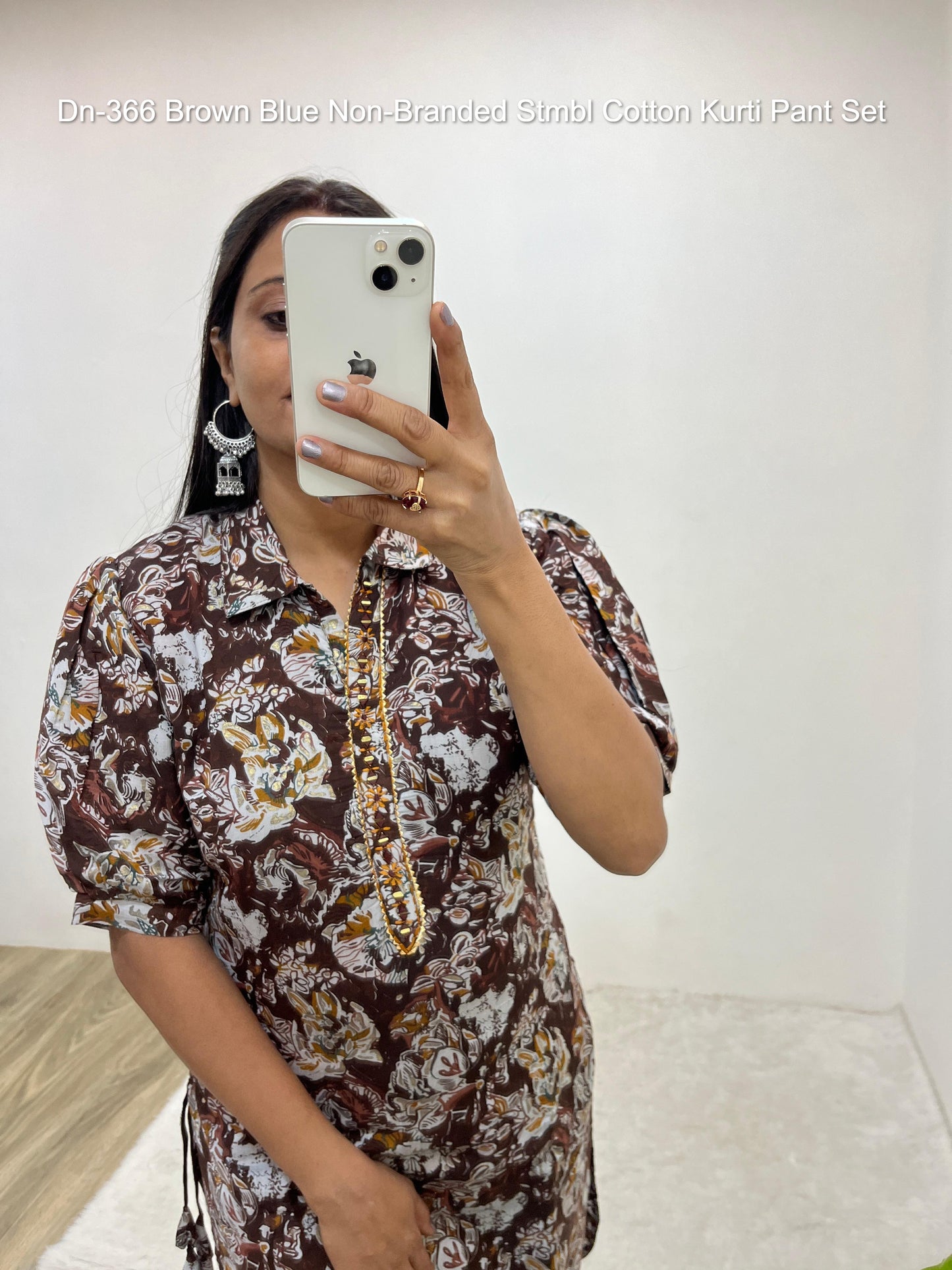 Dn-366 Brown Blue Non-Branded Stmbl Cotton Kurti Pant Set