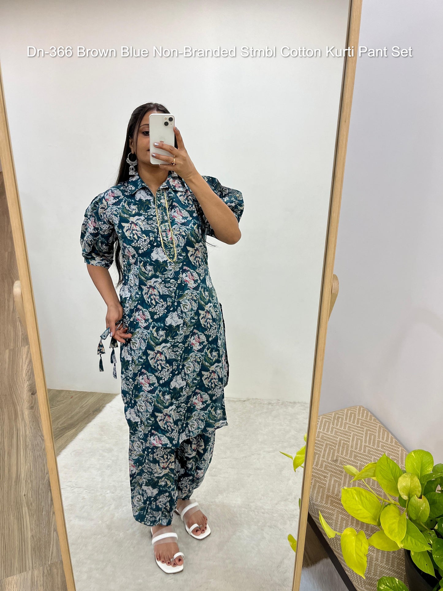 Dn-366 Brown Blue Non-Branded Stmbl Cotton Kurti Pant Set