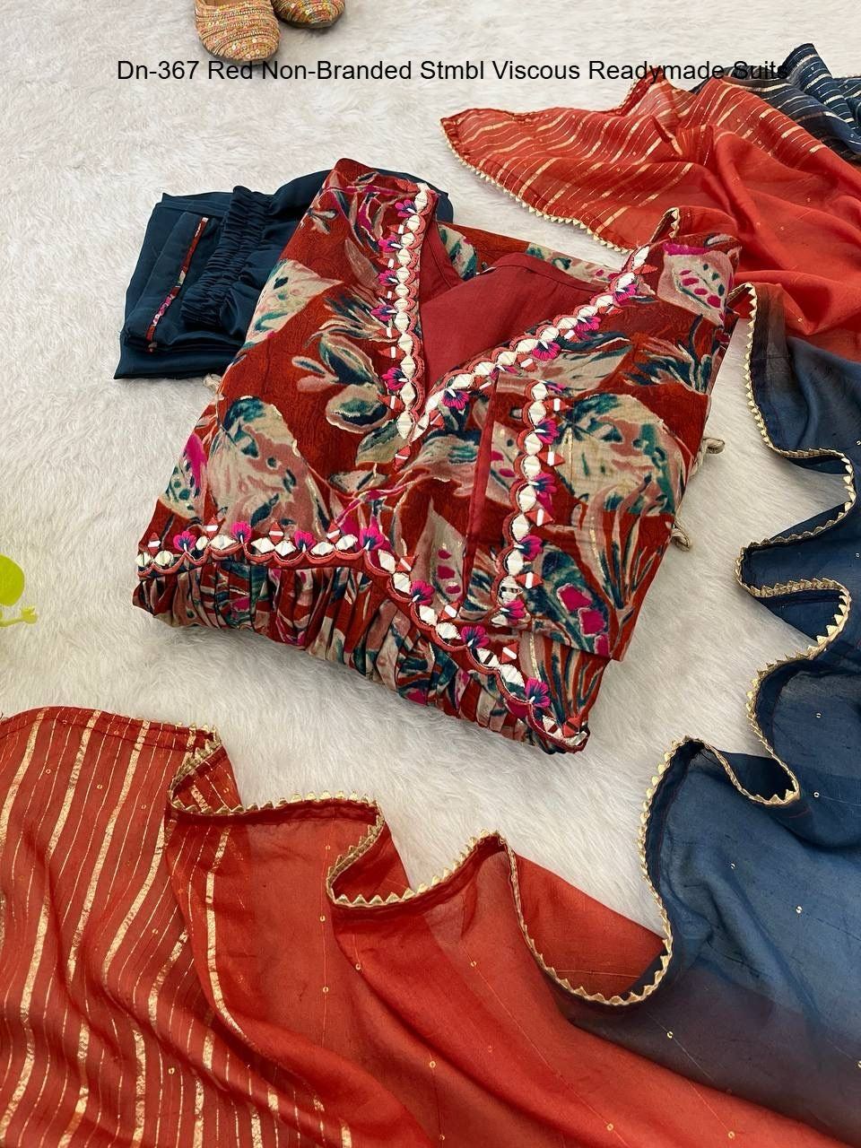 Dn-367 Red Non-Branded Stmbl Viscous Readymade Suits