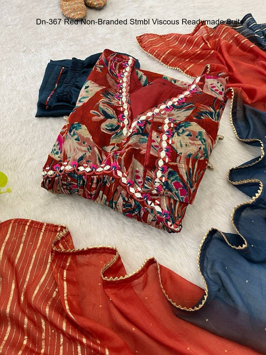 Dn-367 Red Non-Branded Stmbl Viscous Readymade Suits