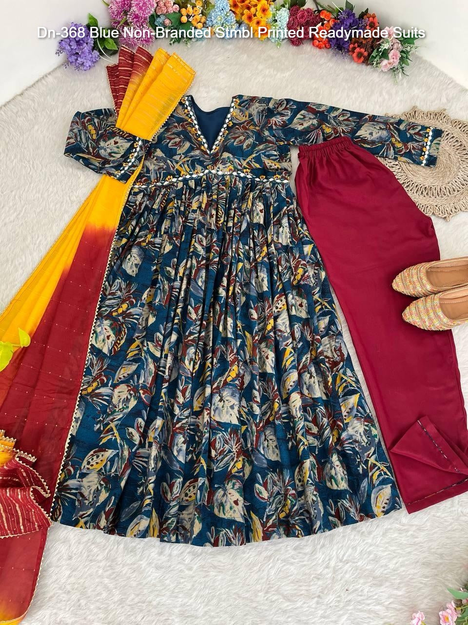 Dn-368 Blue Non-Branded Stmbl Printed Readymade Suits