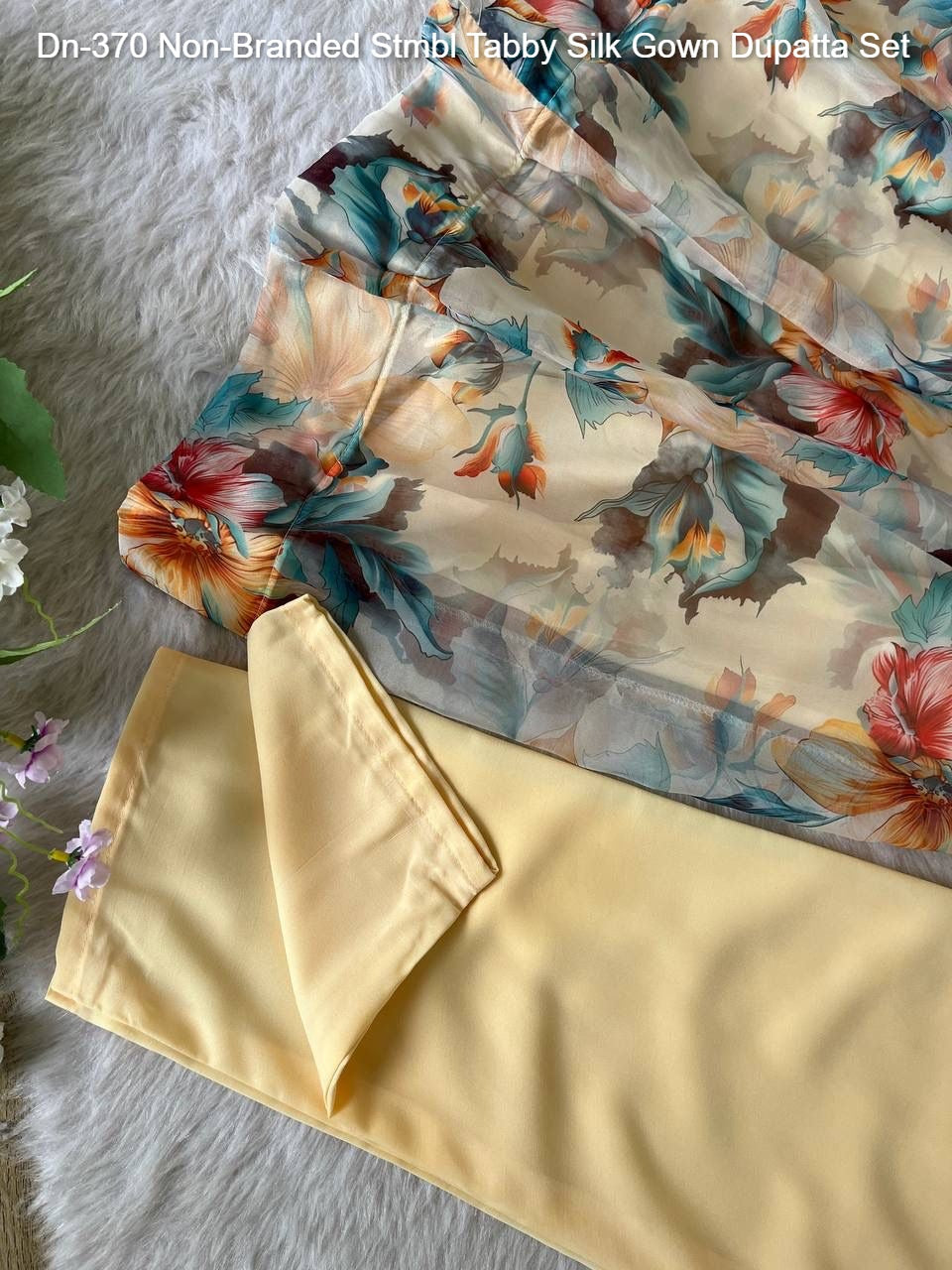 Dn-370 Non-Branded Stmbl Tabby Silk Gown Dupatta Set