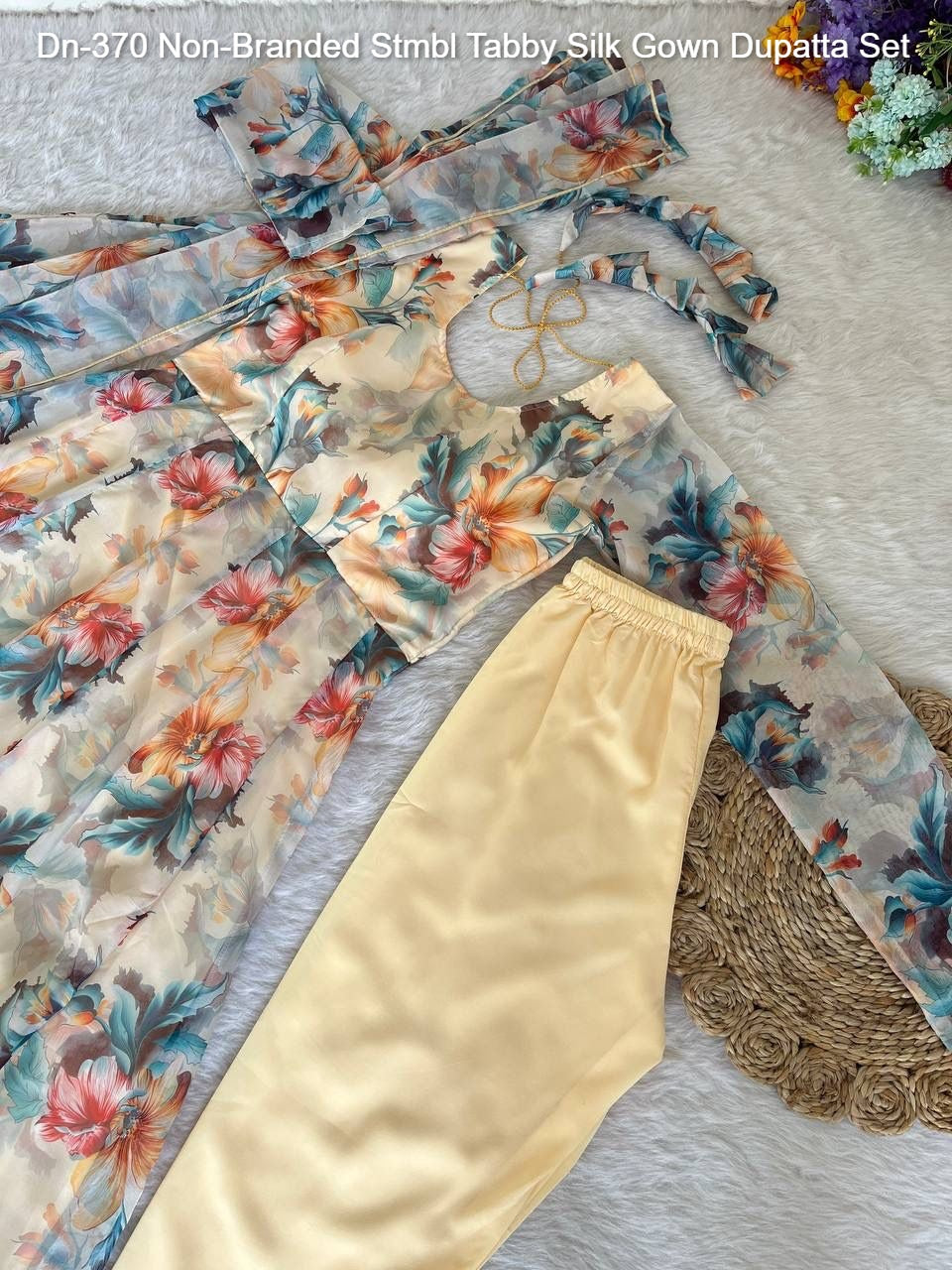 Dn-370 Non-Branded Stmbl Tabby Silk Gown Dupatta Set