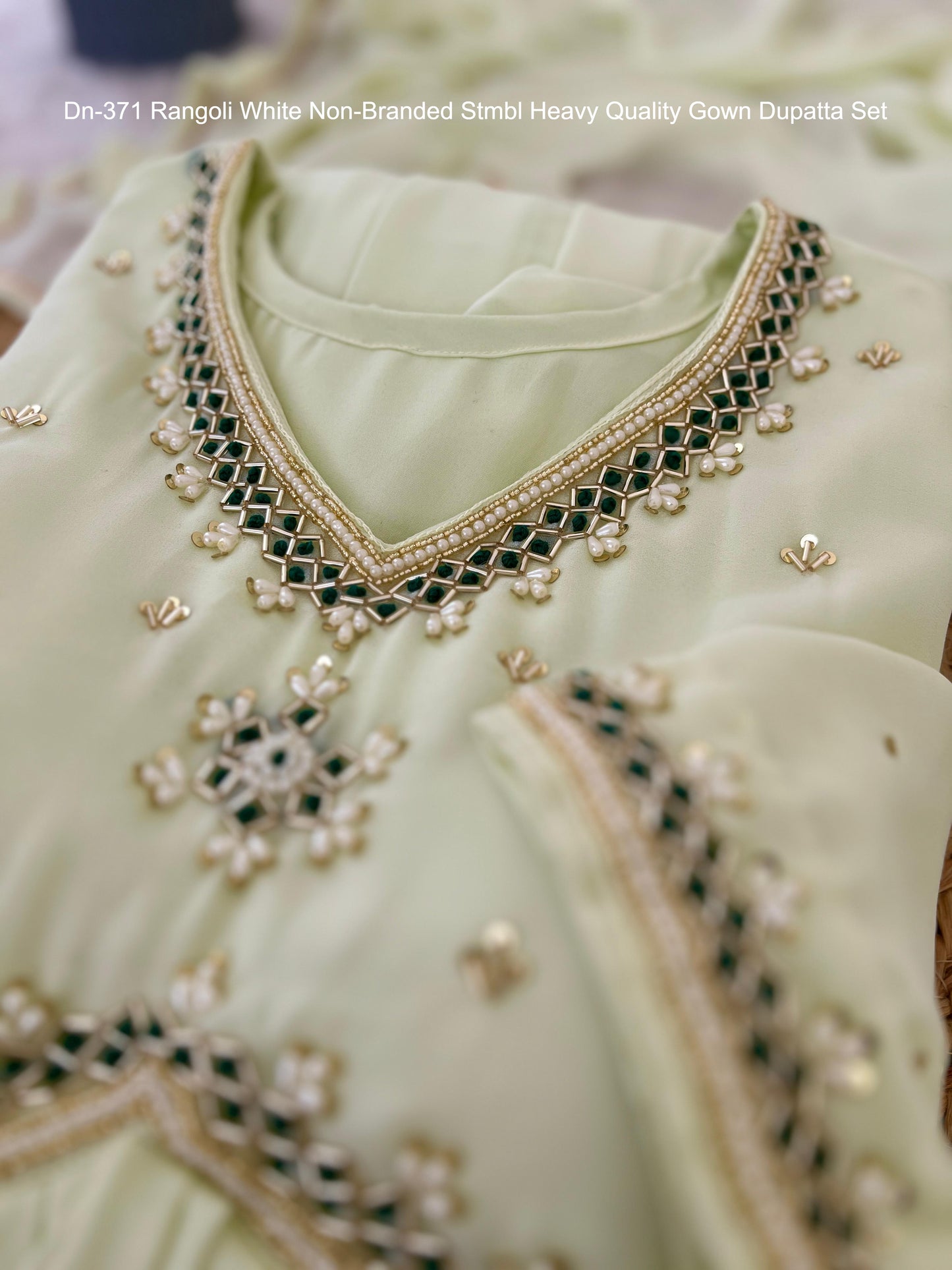 Dn-371 Rangoli White Non-Branded Stmbl Heavy Quality Gown Dupatta Set