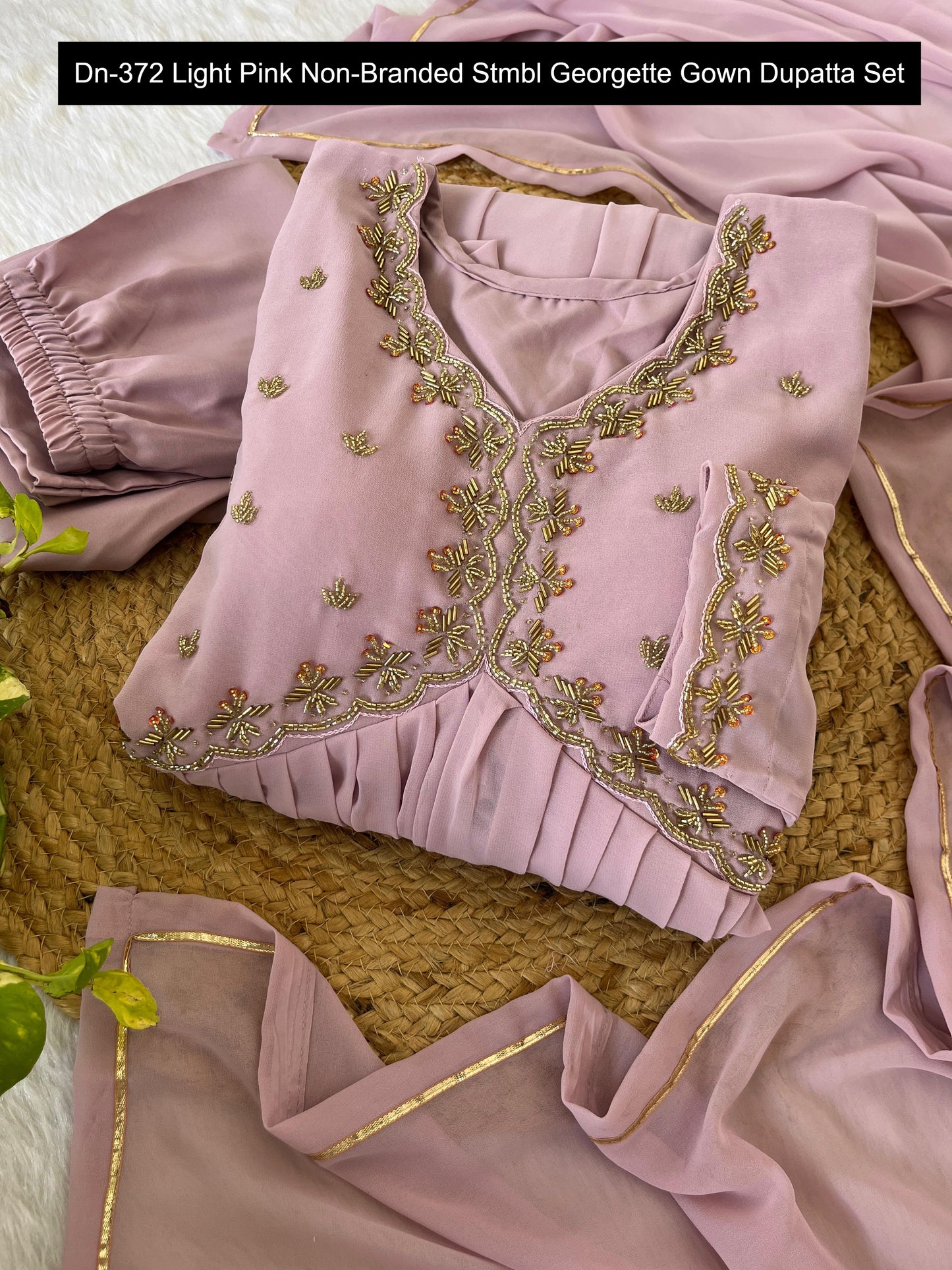 Dn-372 Light Pink Non-Branded Stmbl Georgette Gown Dupatta Set