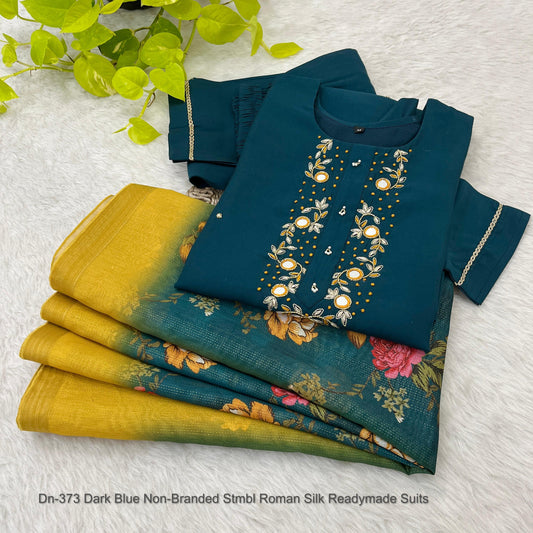 Dn-373 Dark Blue Non-Branded Stmbl Roman Silk Readymade Suits
