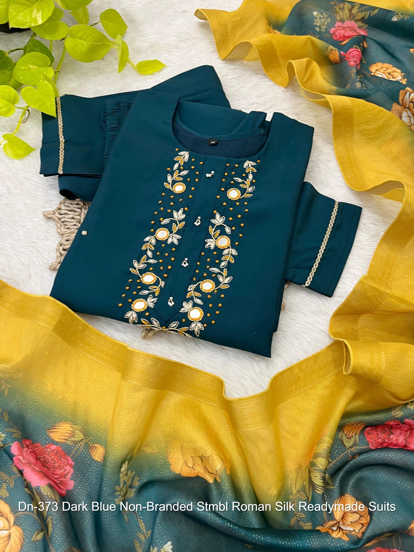 Dn-373 Dark Blue Non-Branded Stmbl Roman Silk Readymade Suits