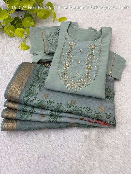 Dn-374 Non-Branded Stmbl Roman Silk Readymade Suits