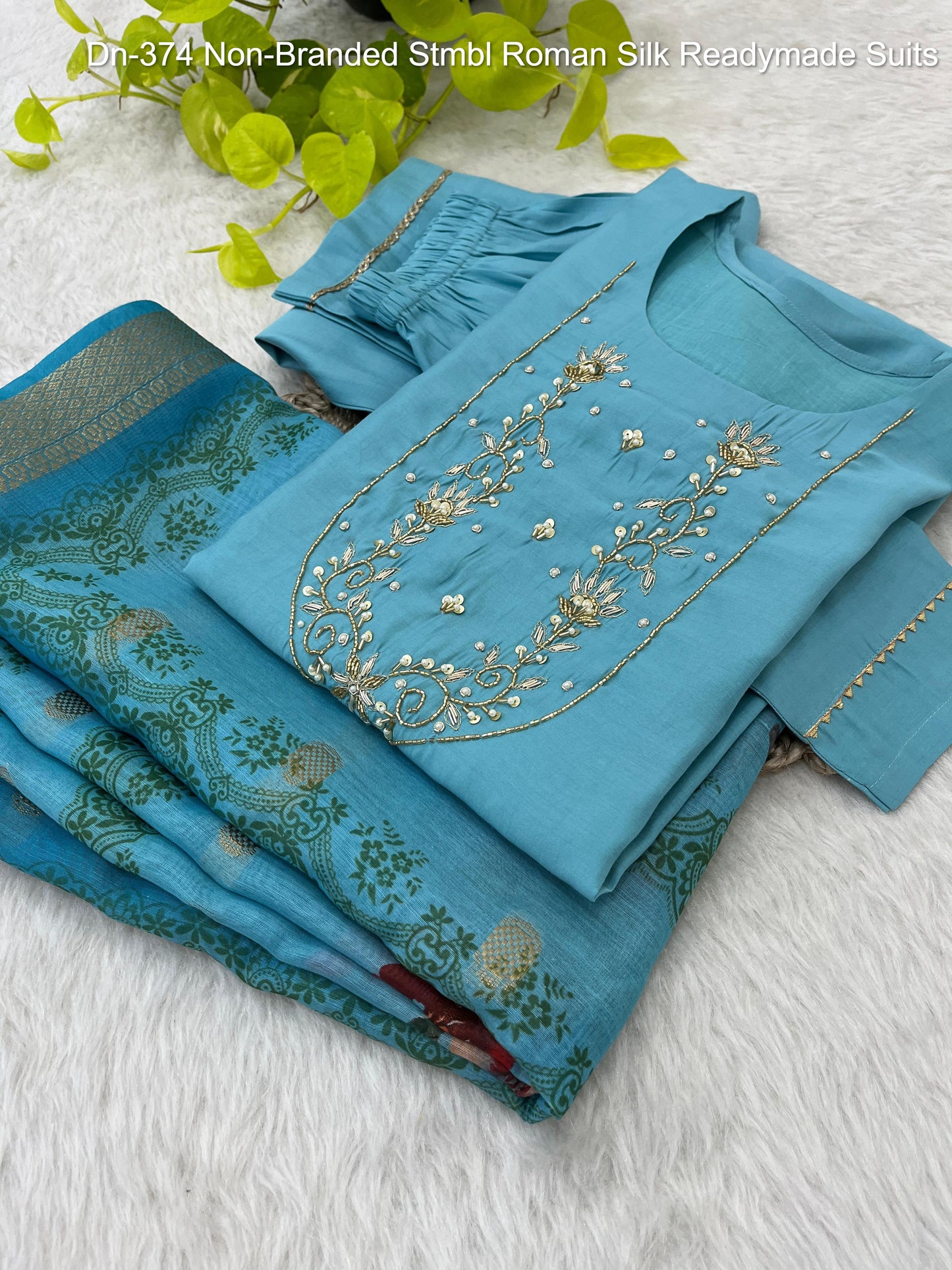 Dn-374 Non-Branded Stmbl Roman Silk Readymade Suits