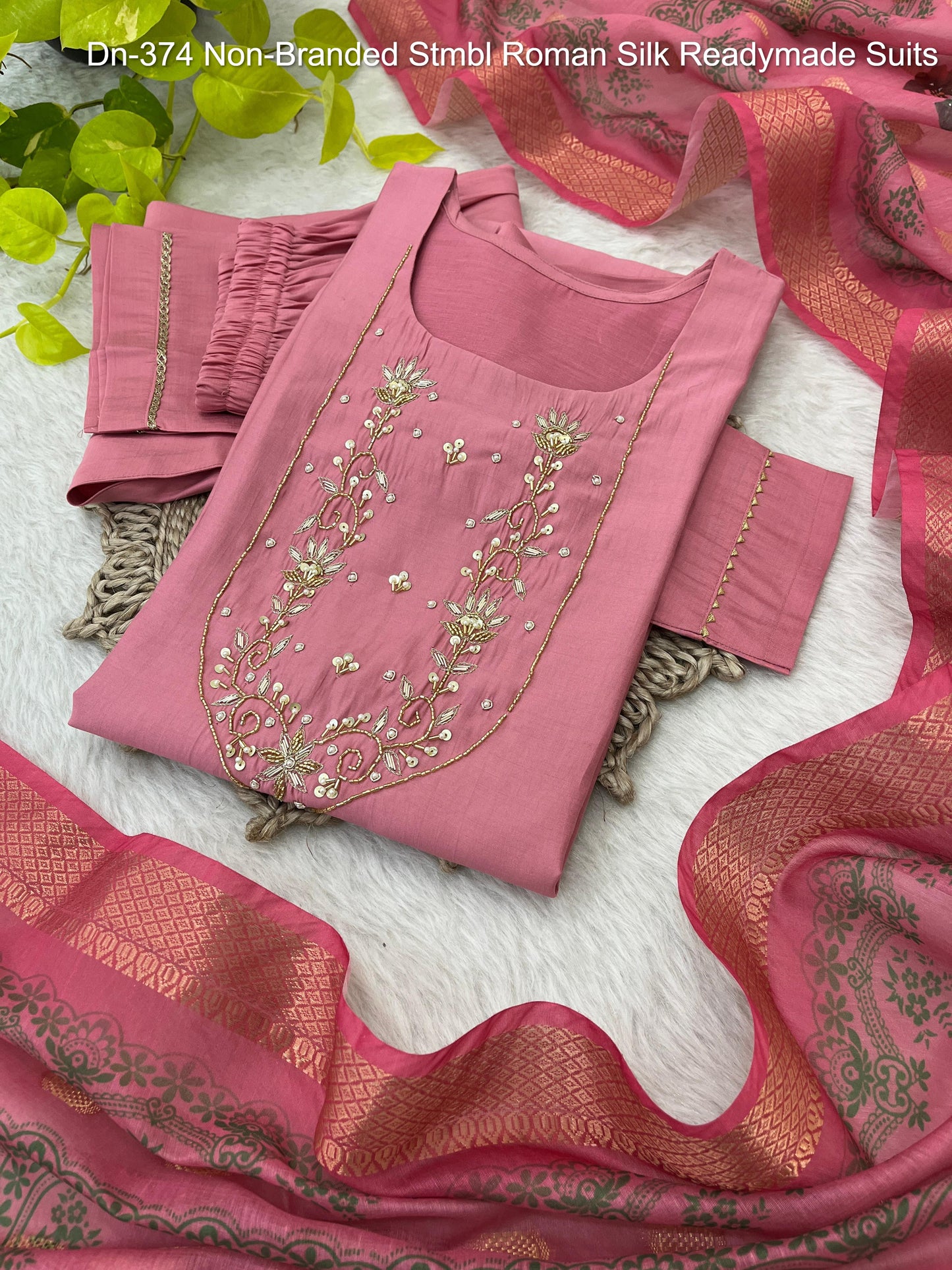 Dn-374 Non-Branded Stmbl Roman Silk Readymade Suits