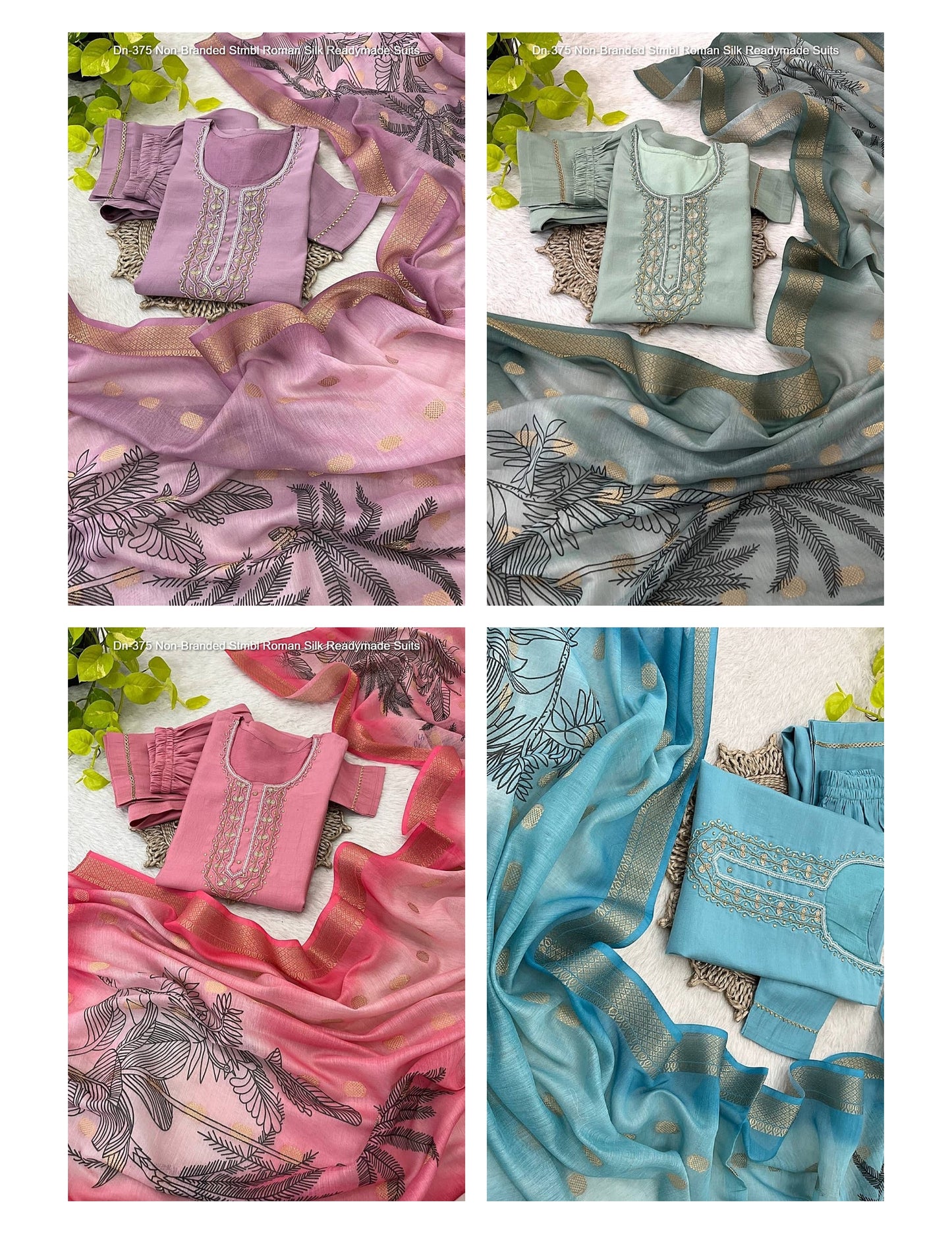 Dn-375 Non-Branded Stmbl Roman Silk Readymade Suits