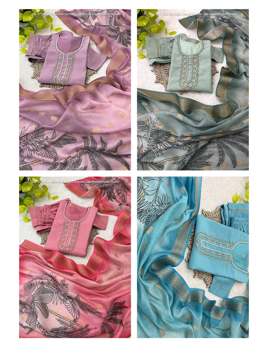Dn-375 Non-Branded Stmbl Roman Silk Readymade Suits