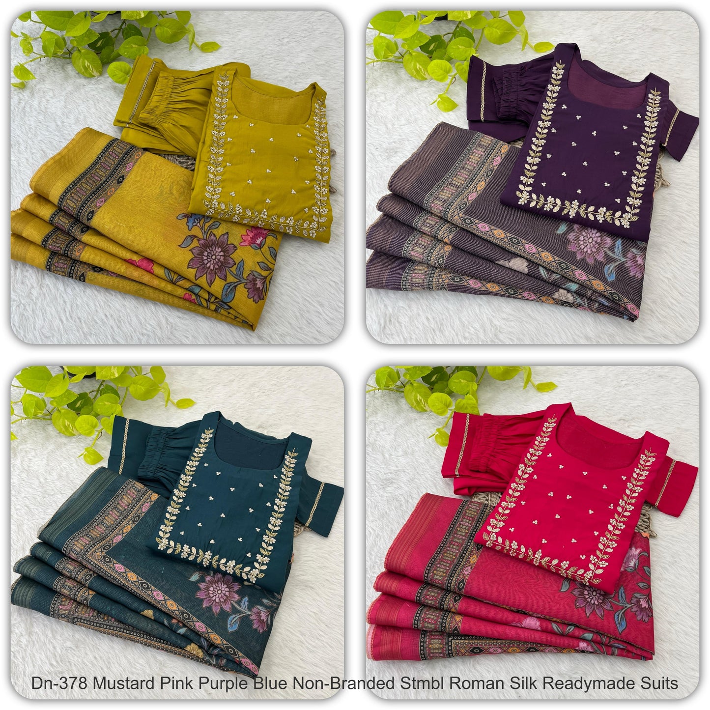 Dn-378 Mustard Pink Purple Blue Non-Branded Stmbl Roman Silk Readymade Suits