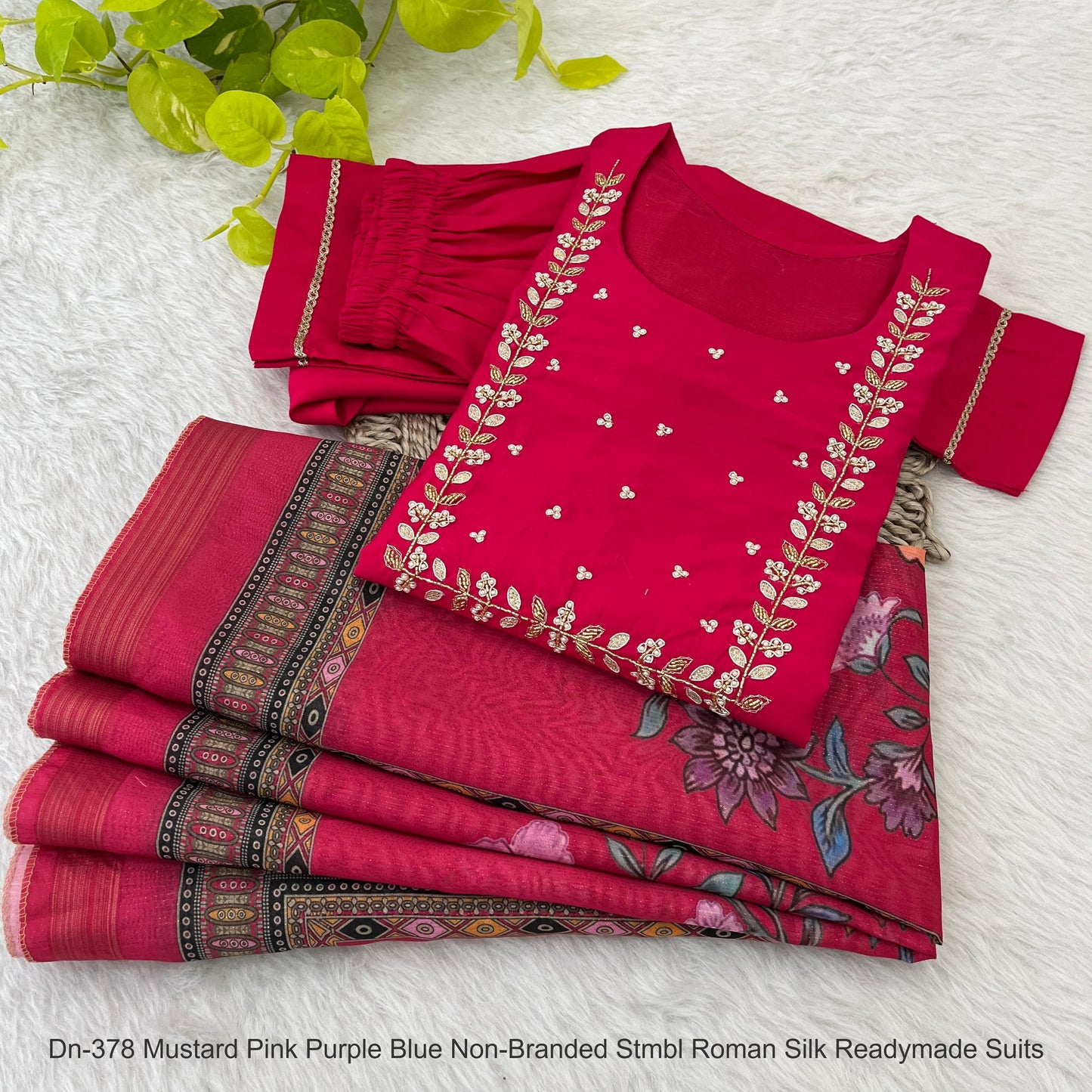 Dn-378 Mustard Pink Purple Blue Non-Branded Stmbl Roman Silk Readymade Suits