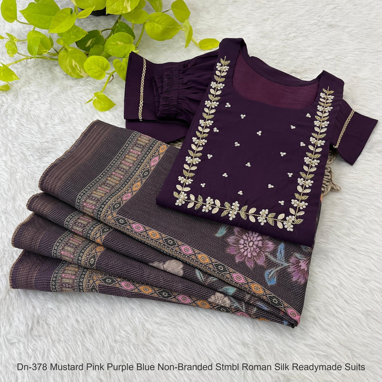 Dn-378 Mustard Pink Purple Blue Non-Branded Stmbl Roman Silk Readymade Suits