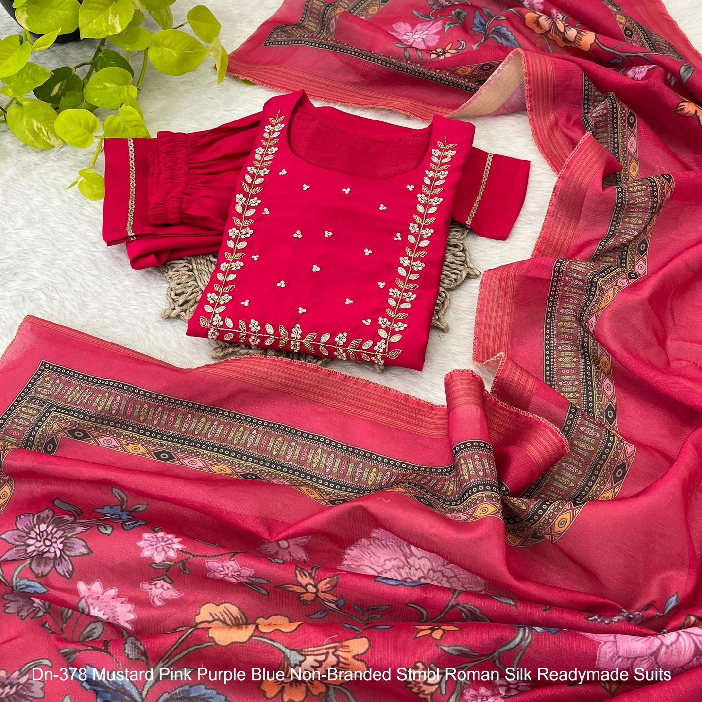 Dn-378 Mustard Pink Purple Blue Non-Branded Stmbl Roman Silk Readymade Suits