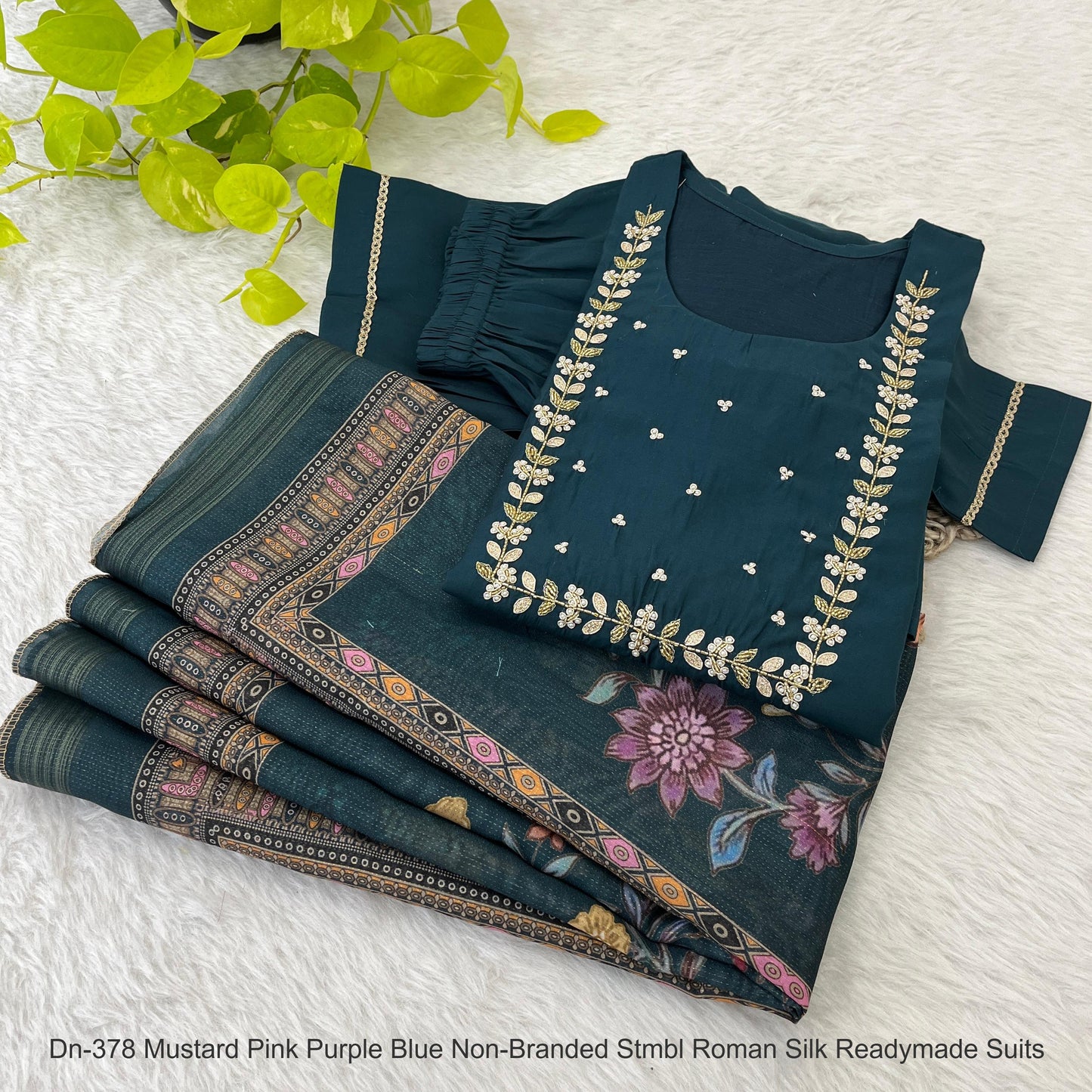 Dn-378 Mustard Pink Purple Blue Non-Branded Stmbl Roman Silk Readymade Suits