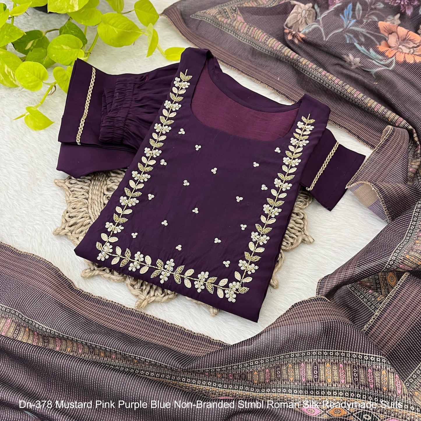 Dn-378 Mustard Pink Purple Blue Non-Branded Stmbl Roman Silk Readymade Suits