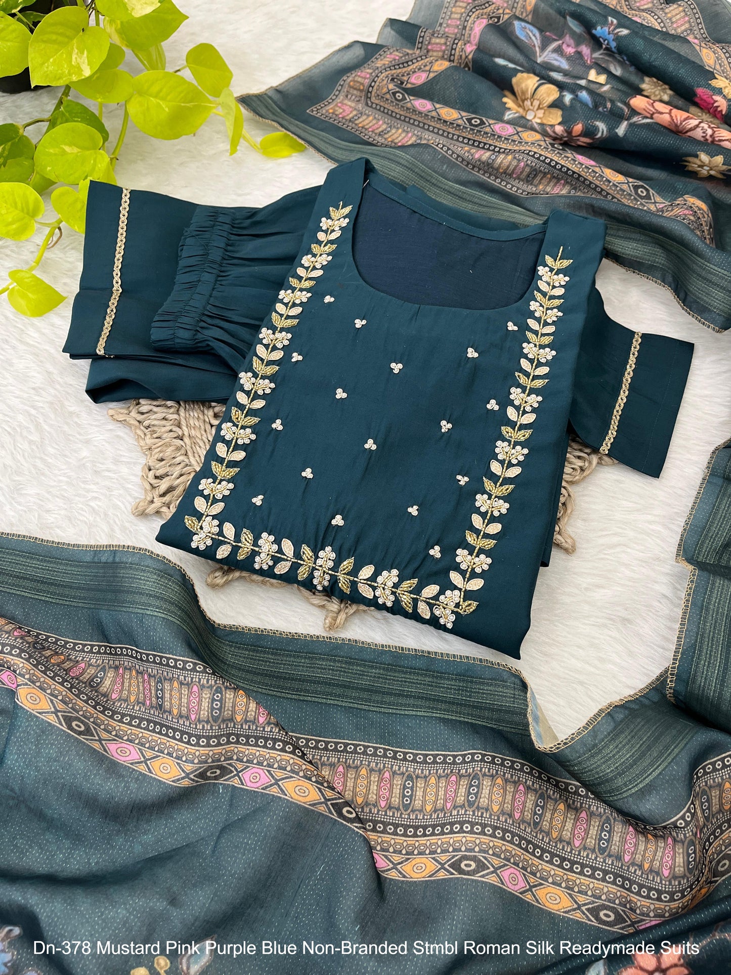 Dn-378 Mustard Pink Purple Blue Non-Branded Stmbl Roman Silk Readymade Suits