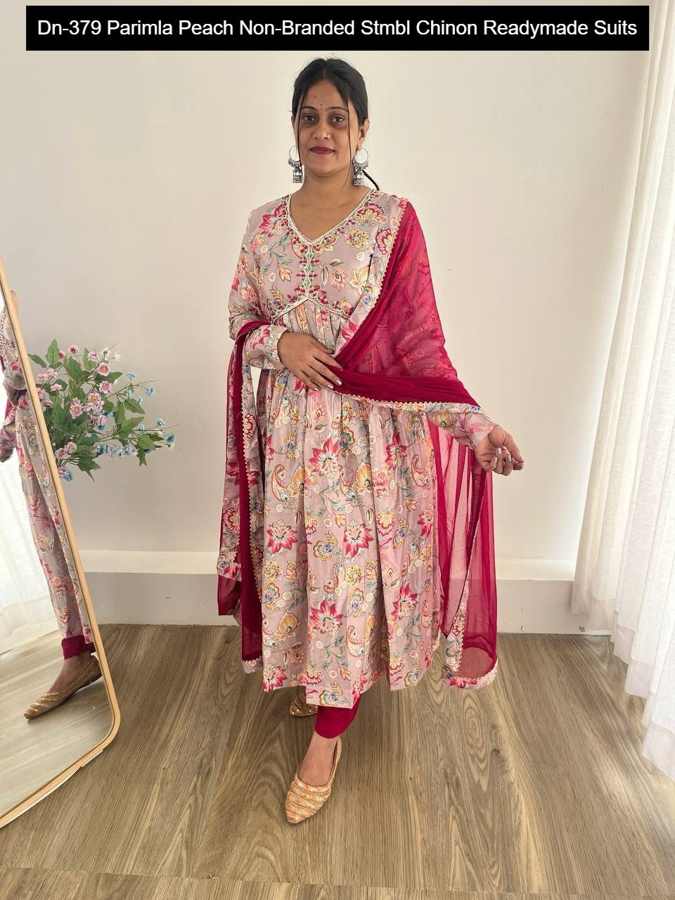 Dn-379 Parimla Peach Non-Branded Stmbl Chinon Readymade Suits