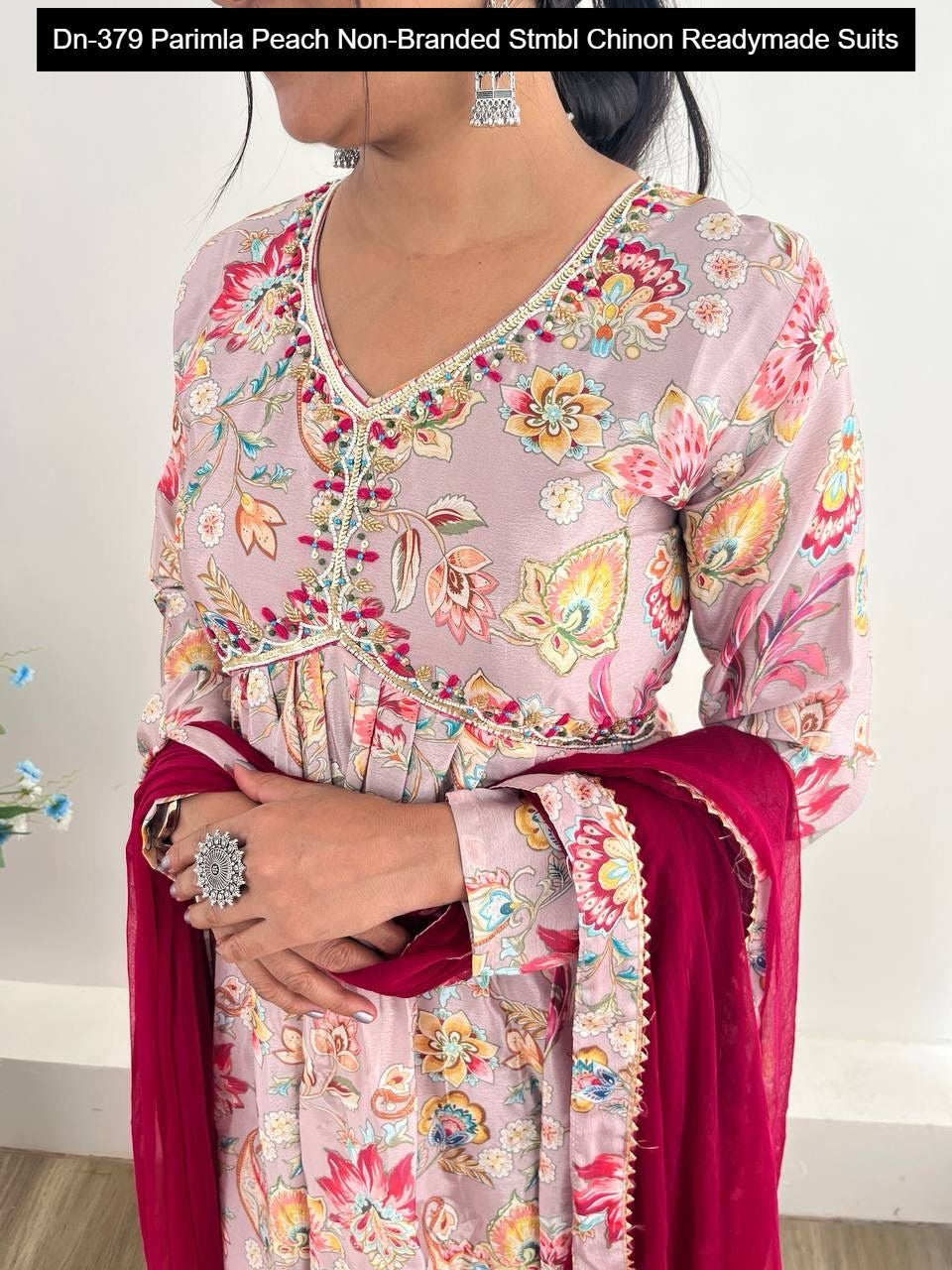 Dn-379 Parimla Peach Non-Branded Stmbl Chinon Readymade Suits