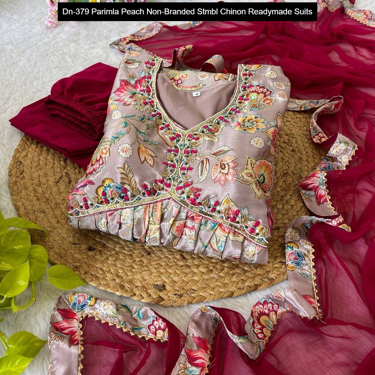 Dn-379 Parimla Peach Non-Branded Stmbl Chinon Readymade Suits