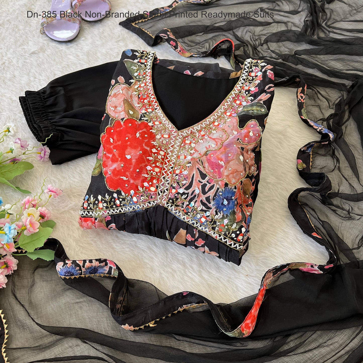 Dn-385 Black Non-Branded Stmbl Printed Readymade Suits