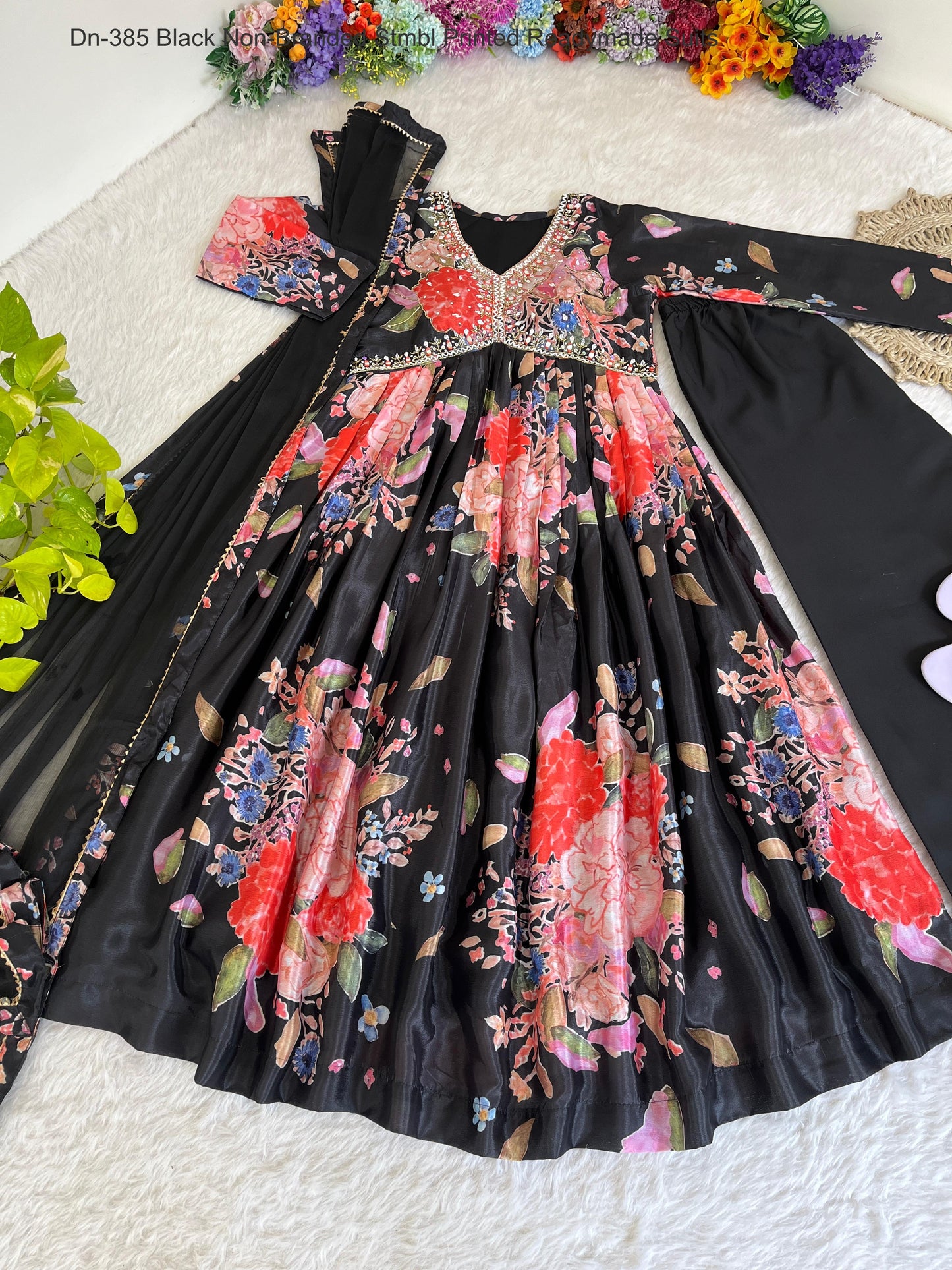 Dn-385 Black Non-Branded Stmbl Printed Readymade Suits