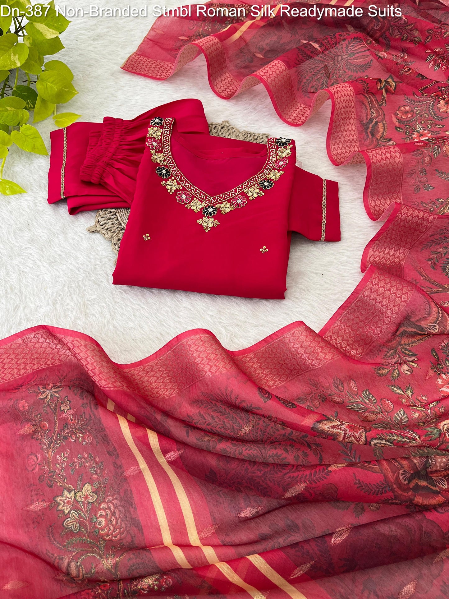 Dn-387 Non-Branded Stmbl Roman Silk Readymade Suits