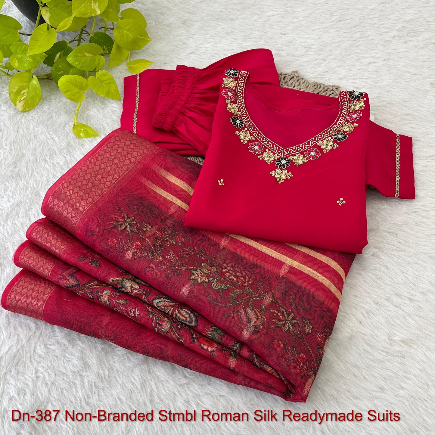 Dn-387 Non-Branded Stmbl Roman Silk Readymade Suits