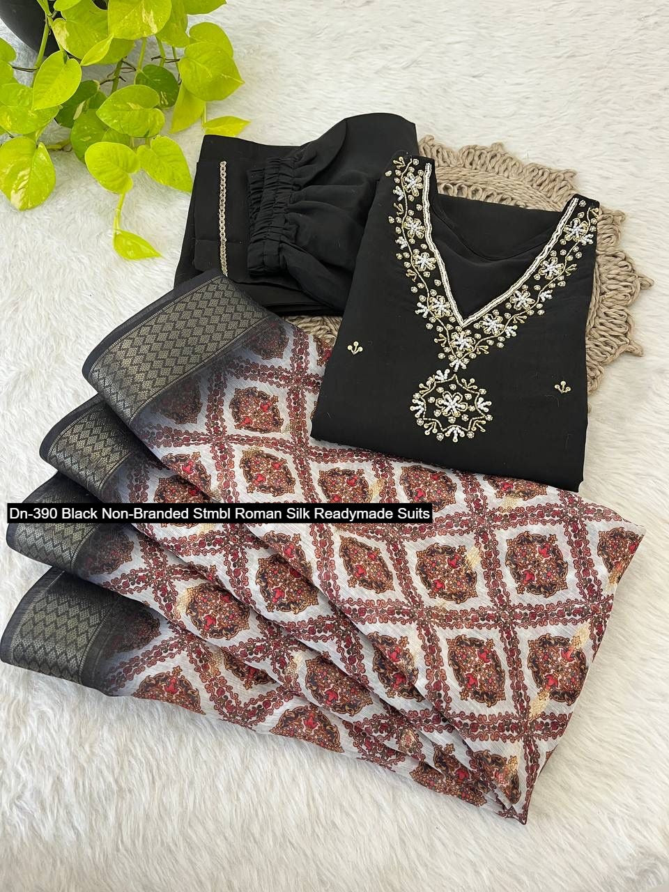 Dn-390 Black Non-Branded Stmbl Roman Silk Readymade Suits