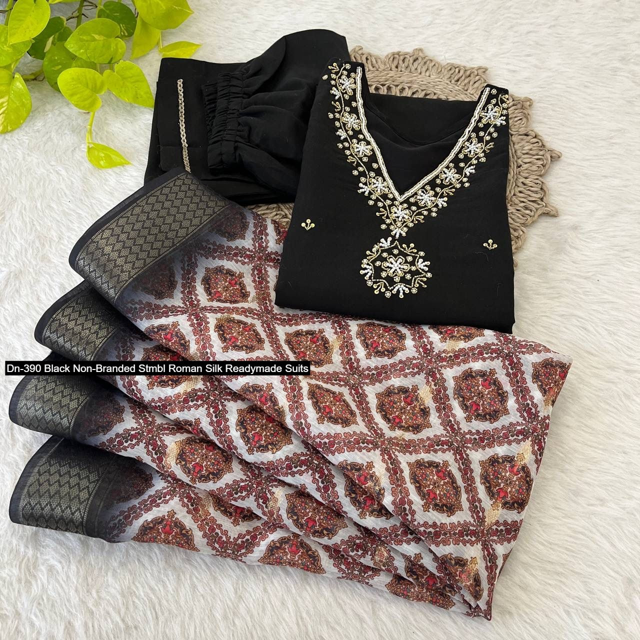 Dn-390 Black Non-Branded Stmbl Roman Silk Readymade Suits
