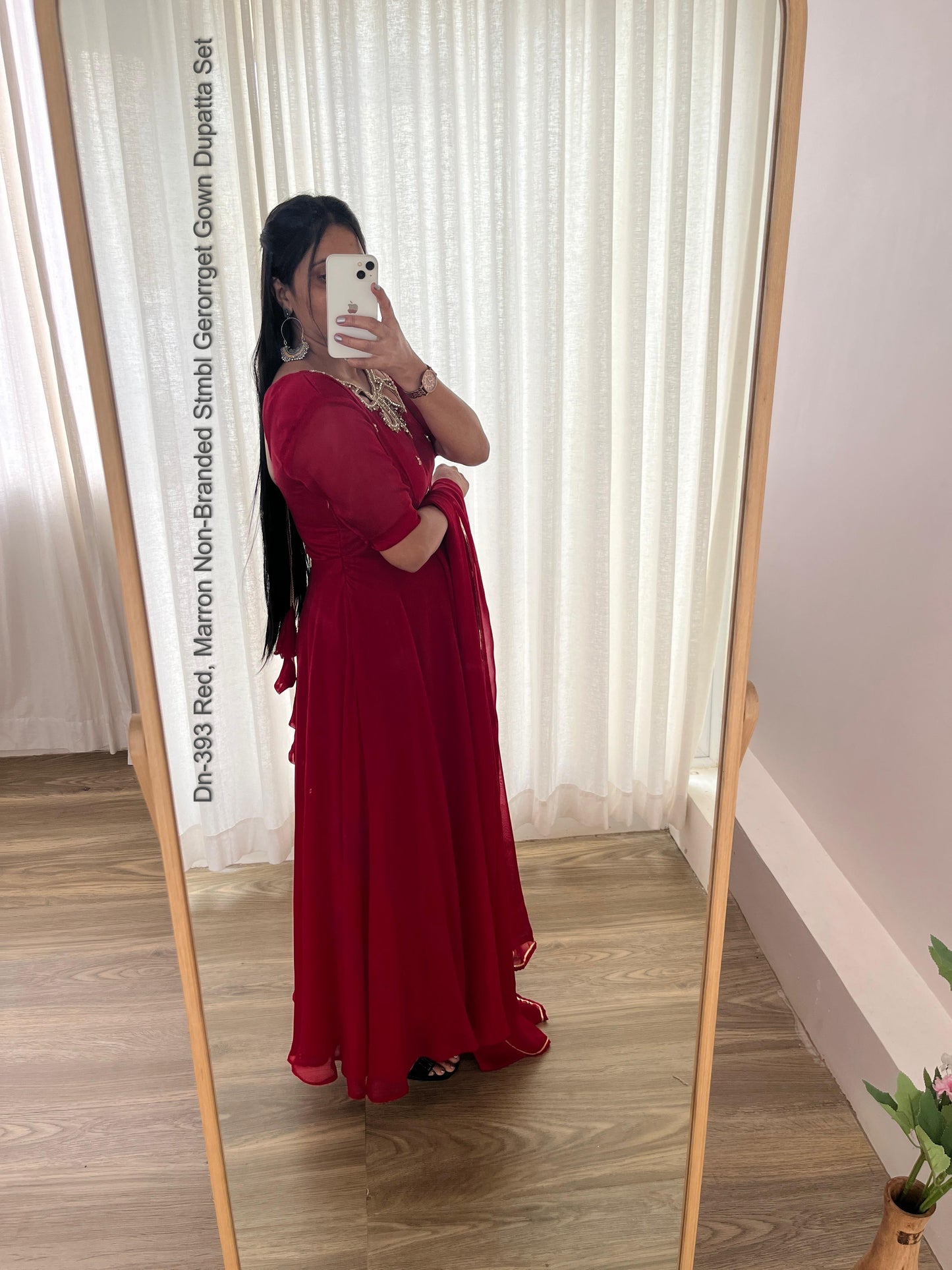 Dn-393 Red, Marron Non-Branded Stmbl Gerorrget Gown Dupatta Set