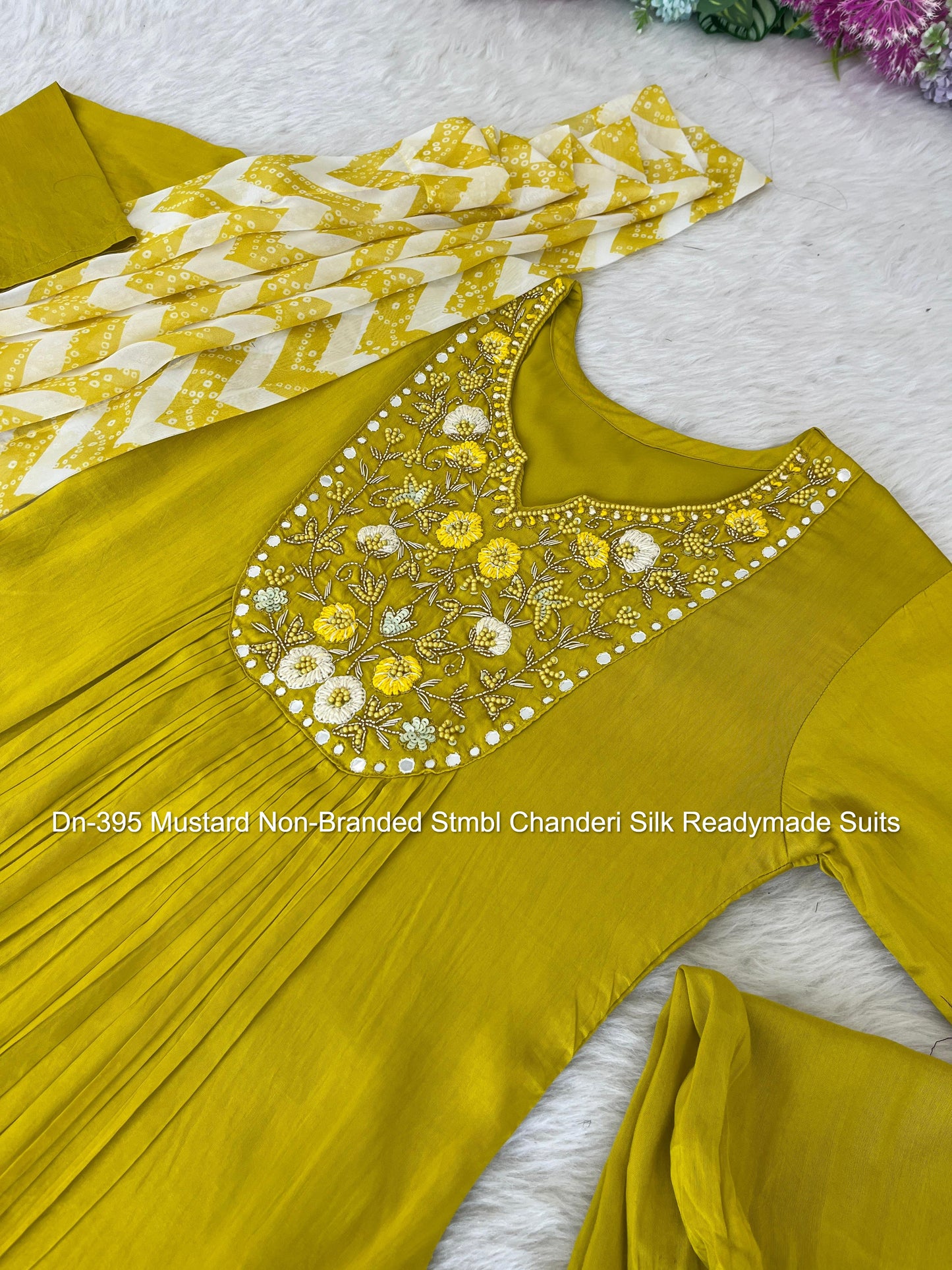 Dn-395 Mustard Non-Branded Stmbl Chanderi Silk Readymade Suits