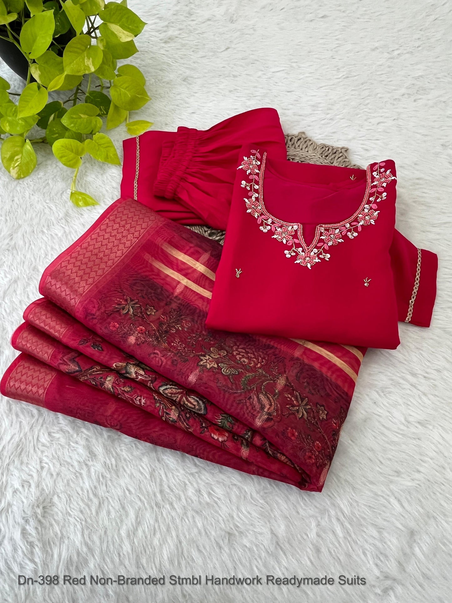 Dn-398 Red Non-Branded Stmbl Handwork Readymade Suits