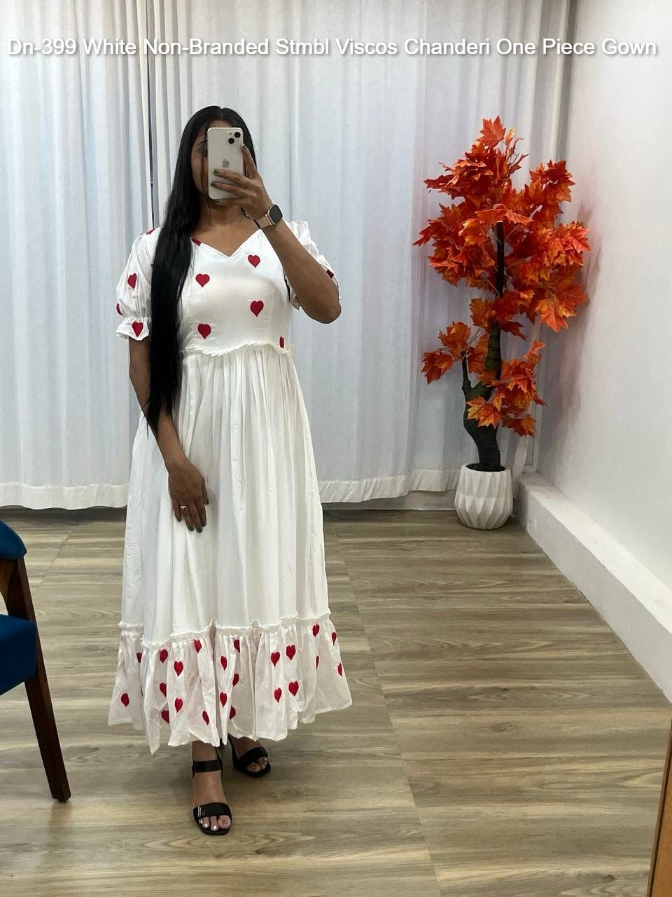 Dn-399 White Non-Branded Stmbl Viscos Chanderi One Piece Gown