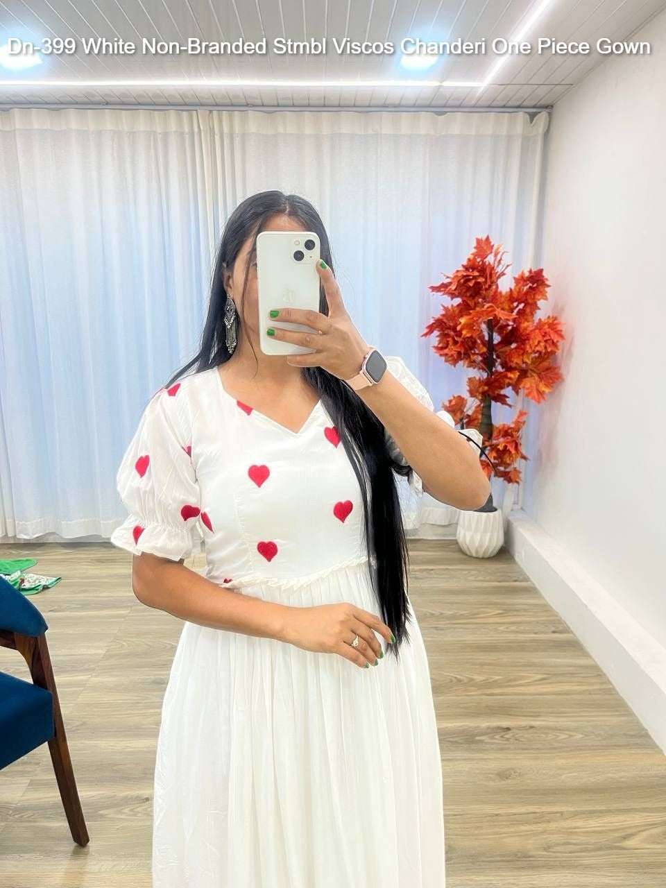 Dn-399 White Non-Branded Stmbl Viscos Chanderi One Piece Gown