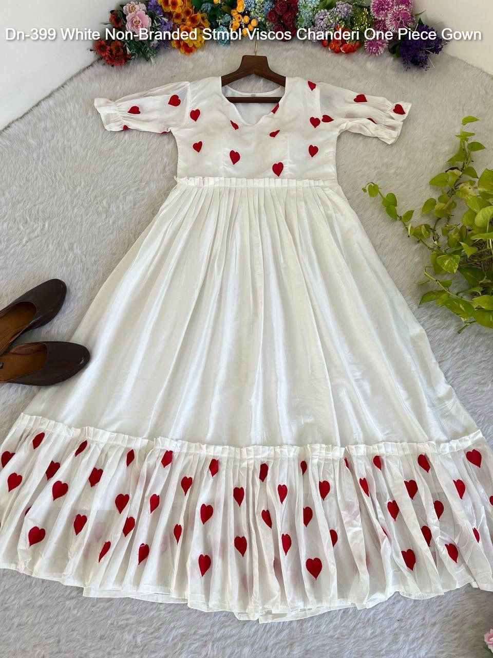 Dn-399 White Non-Branded Stmbl Viscos Chanderi One Piece Gown