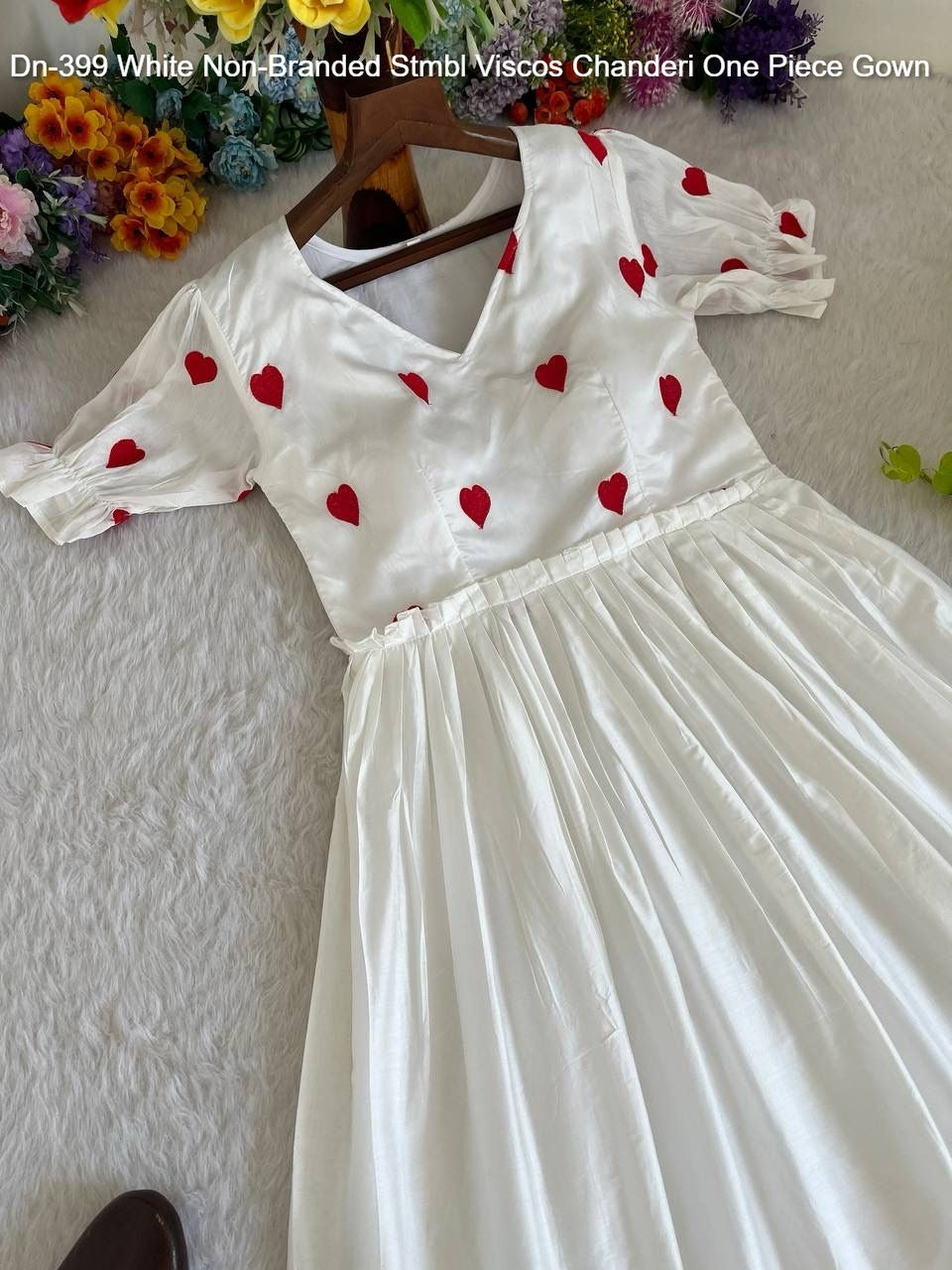 Dn-399 White Non-Branded Stmbl Viscos Chanderi One Piece Gown