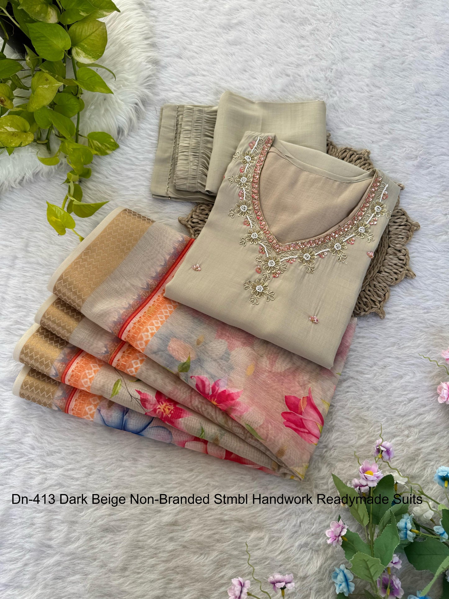 Dn-413 Dark Beige Non-Branded Stmbl Handwork Readymade Suits