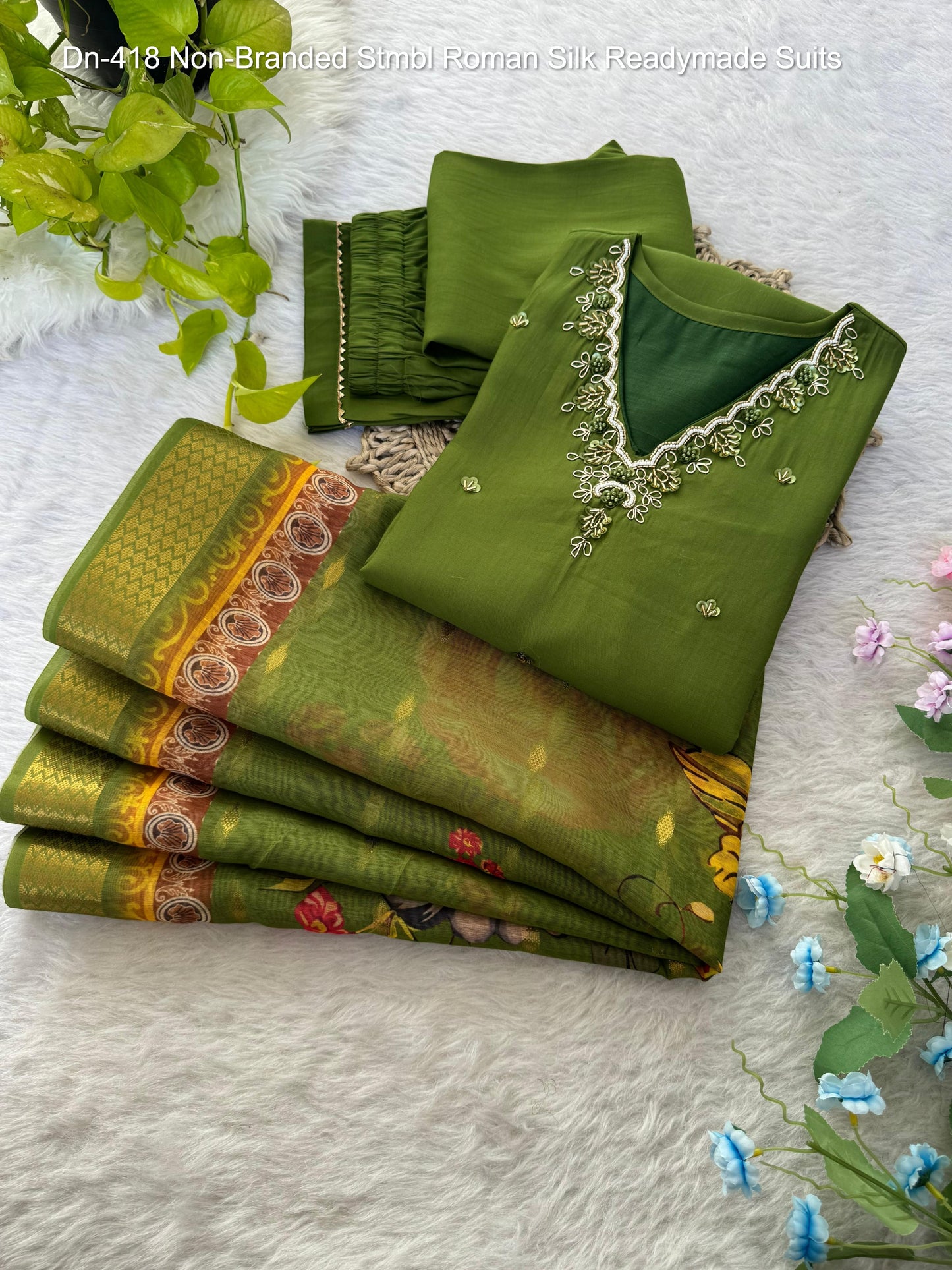 Dn-418 Non-Branded Stmbl Roman Silk Readymade Suits