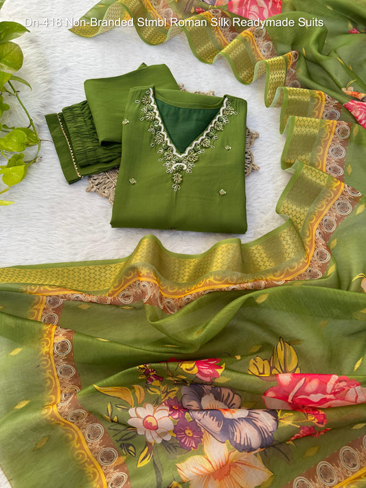 Dn-418 Non-Branded Stmbl Roman Silk Readymade Suits