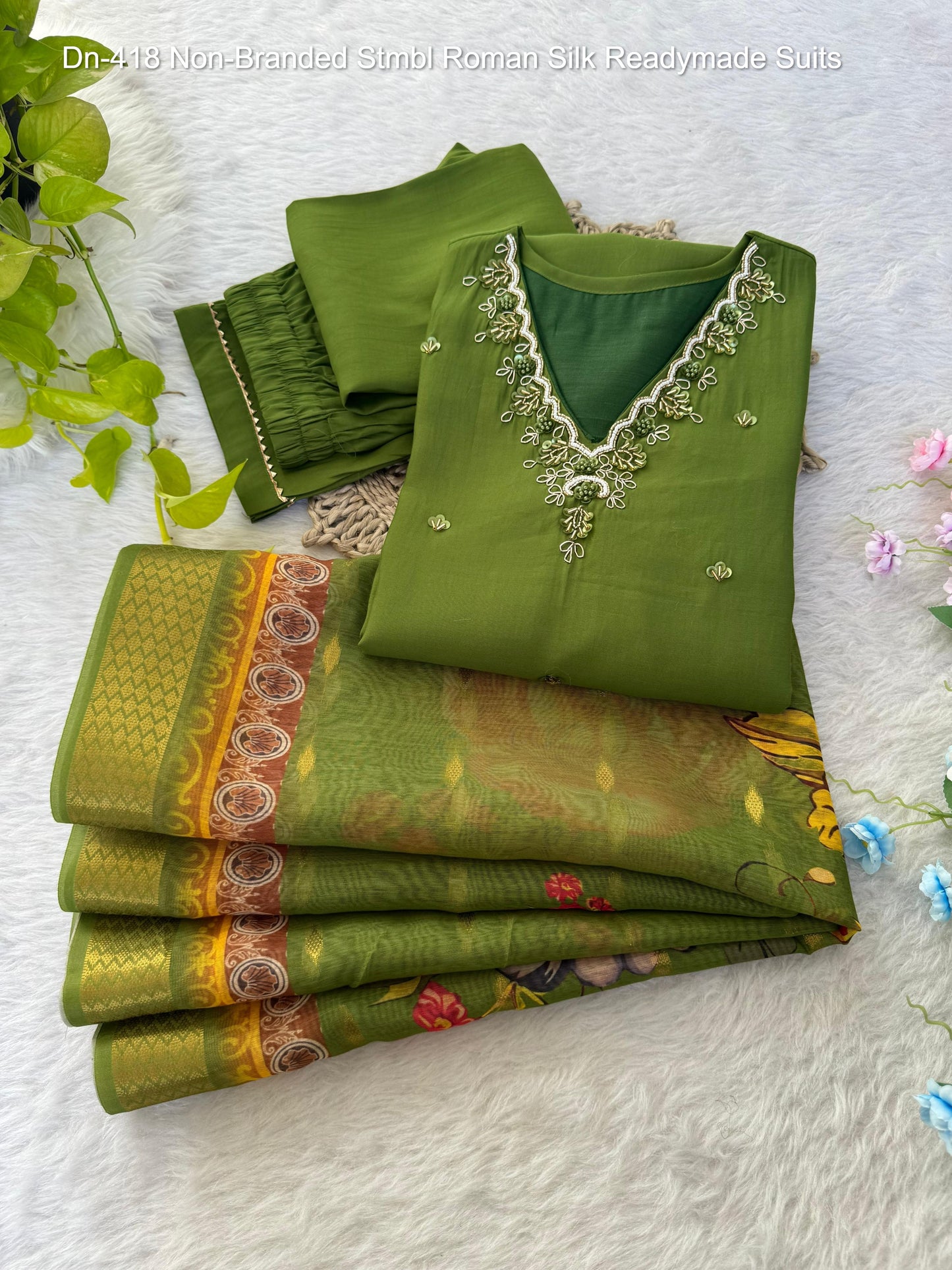 Dn-418 Non-Branded Stmbl Roman Silk Readymade Suits