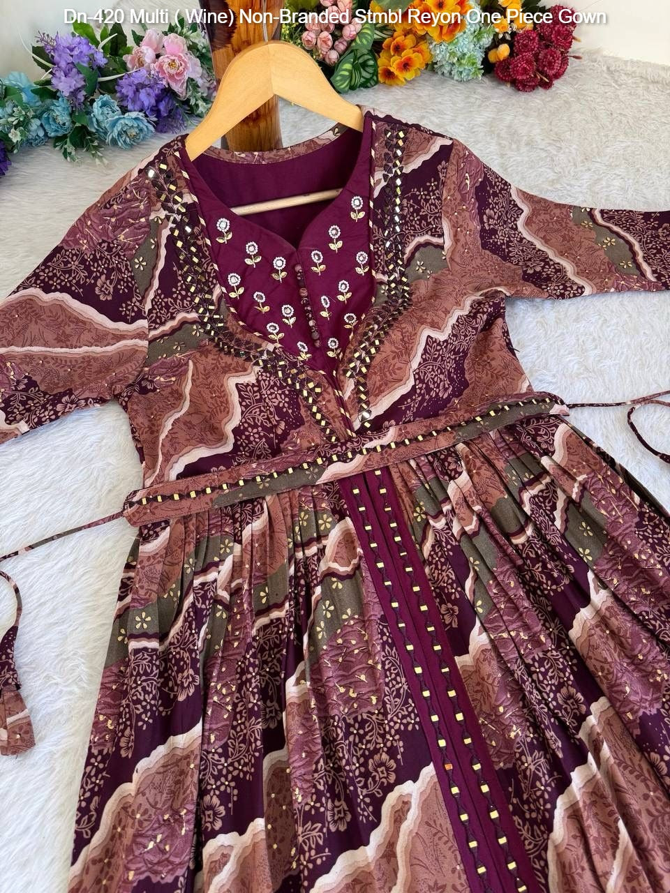 Dn-420 Multi ( Wine) Non-Branded Stmbl Reyon One Piece Gown