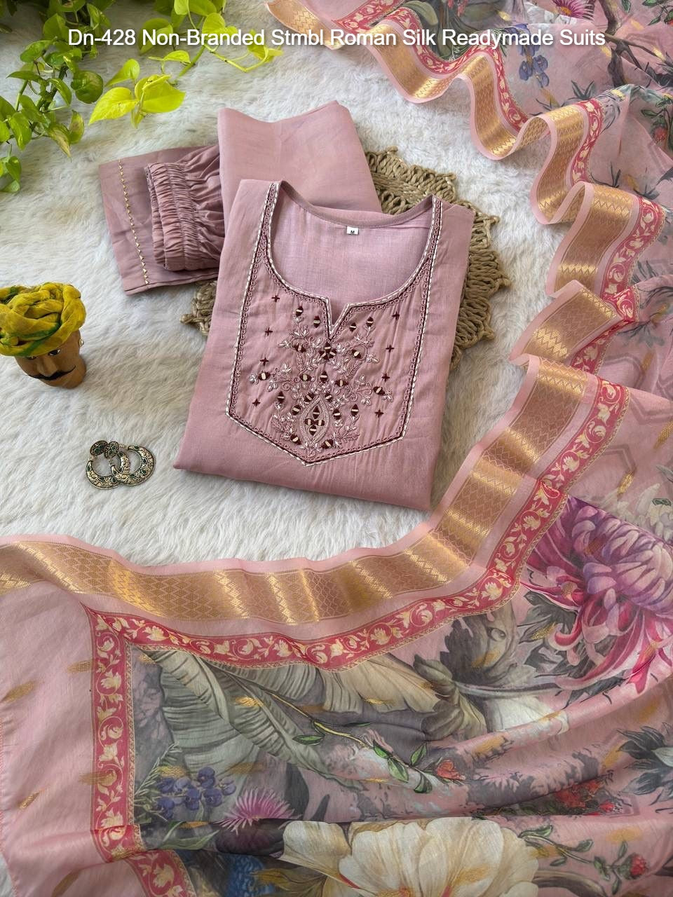 Dn-428 Non-Branded Stmbl Roman Silk Readymade Suits