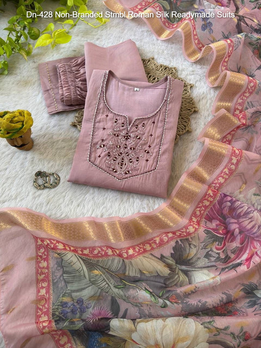 Dn-428 Non-Branded Stmbl Roman Silk Readymade Suits