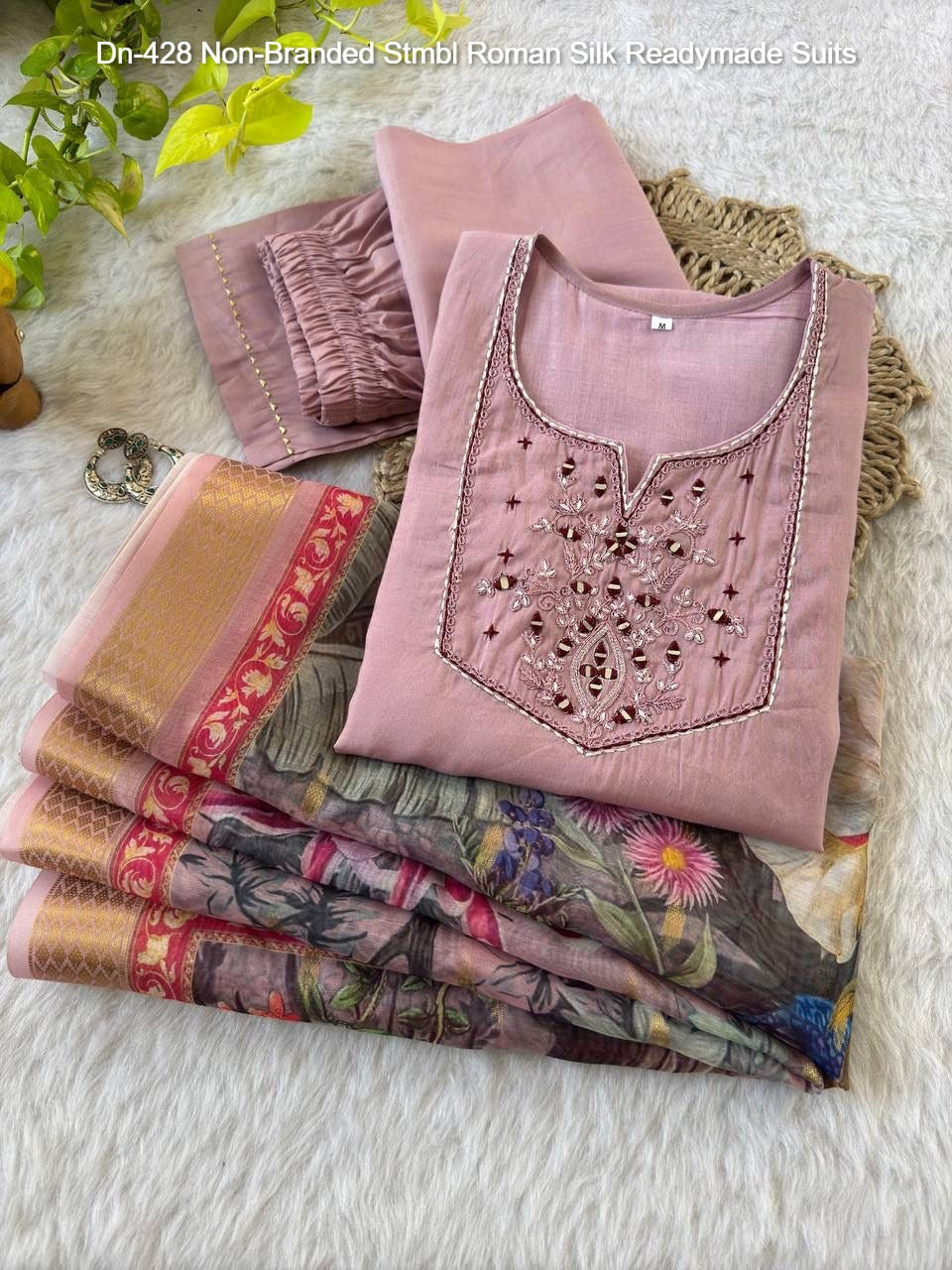 Dn-428 Non-Branded Stmbl Roman Silk Readymade Suits