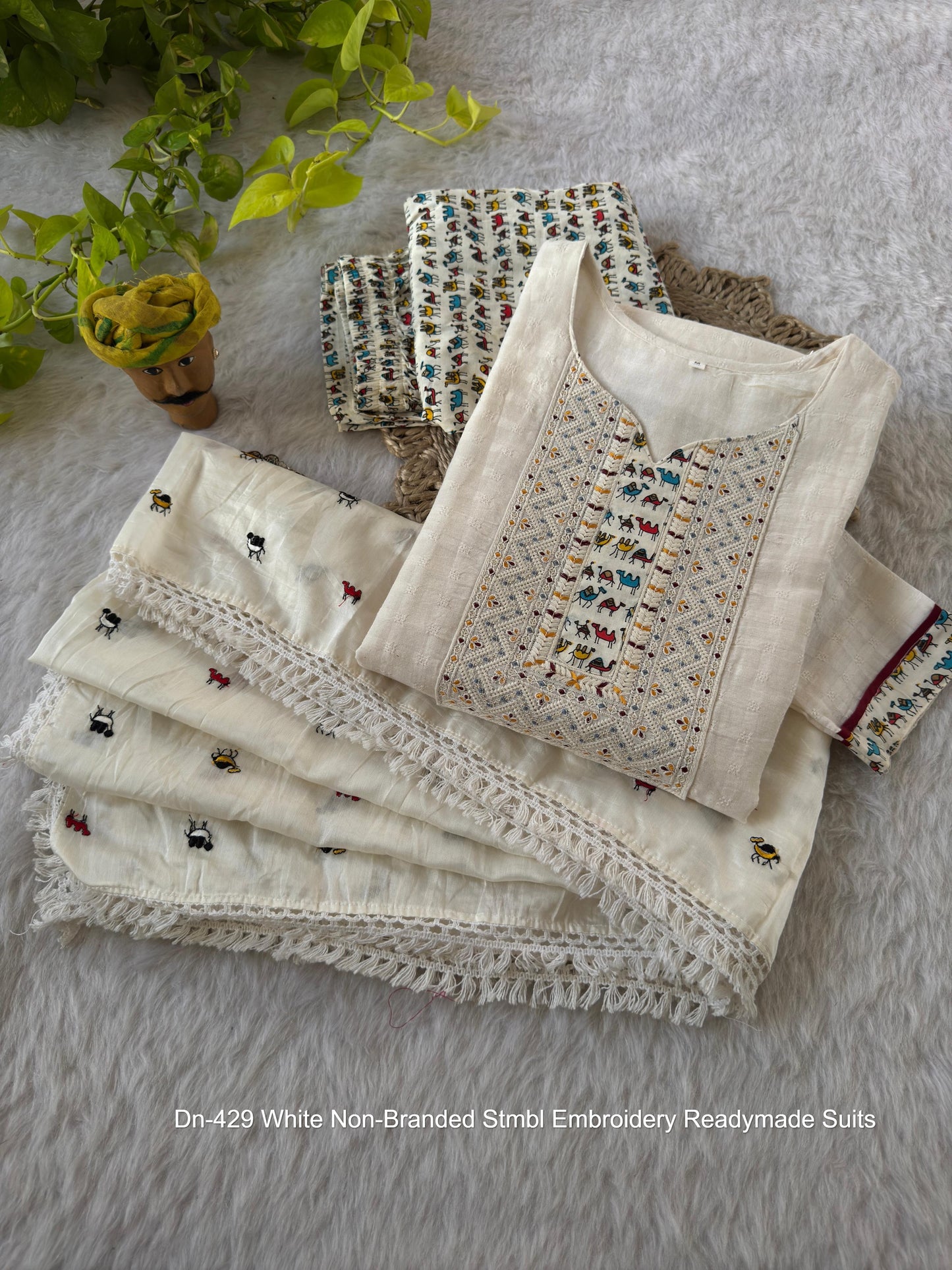 Dn-429 White Non-Branded Stmbl Embroidery Readymade Suits