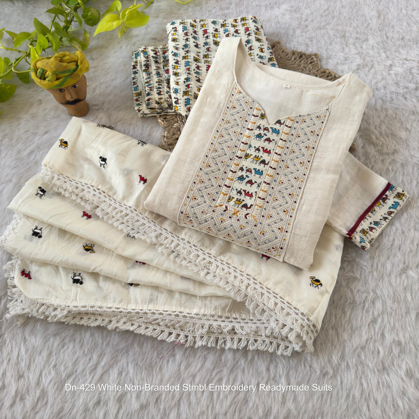 Dn-429 White Non-Branded Stmbl Embroidery Readymade Suits