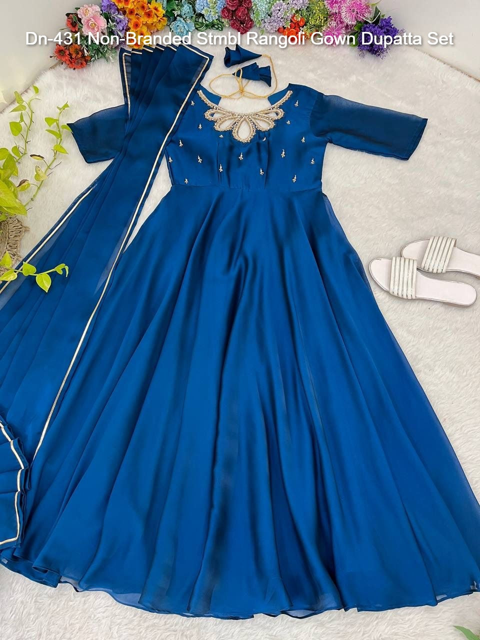 Dn-431 Non-Branded Stmbl Rangoli Gown Dupatta Set